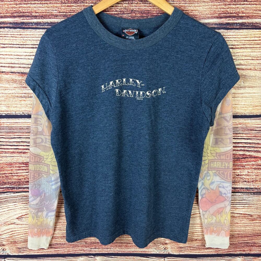 Vintage 2005 Harley Davidson Motorcycles Tattoo Long Sleeve Shirt